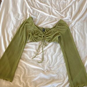 Wild Fable Olive Green Bell Sleeve Crop Top